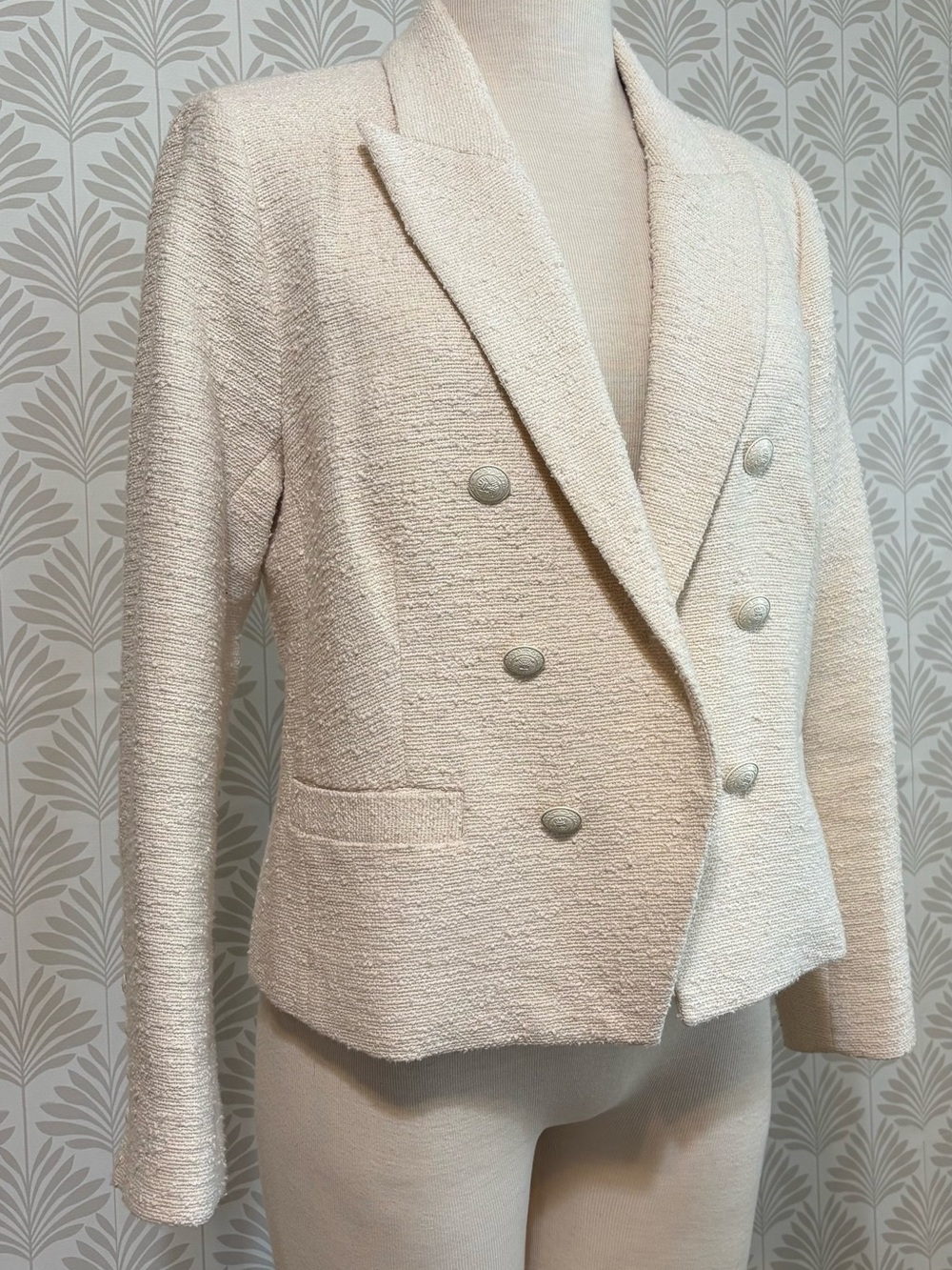 L'AGENCE Kenzie Double Breasted Crop Cotton Blend Blazer - Picture 3 of 10